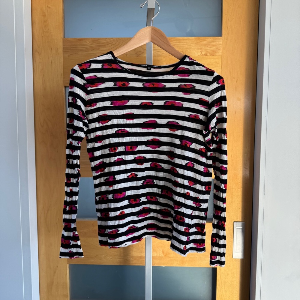 Proenza Schouler Black and White Striped Top with Red Accent